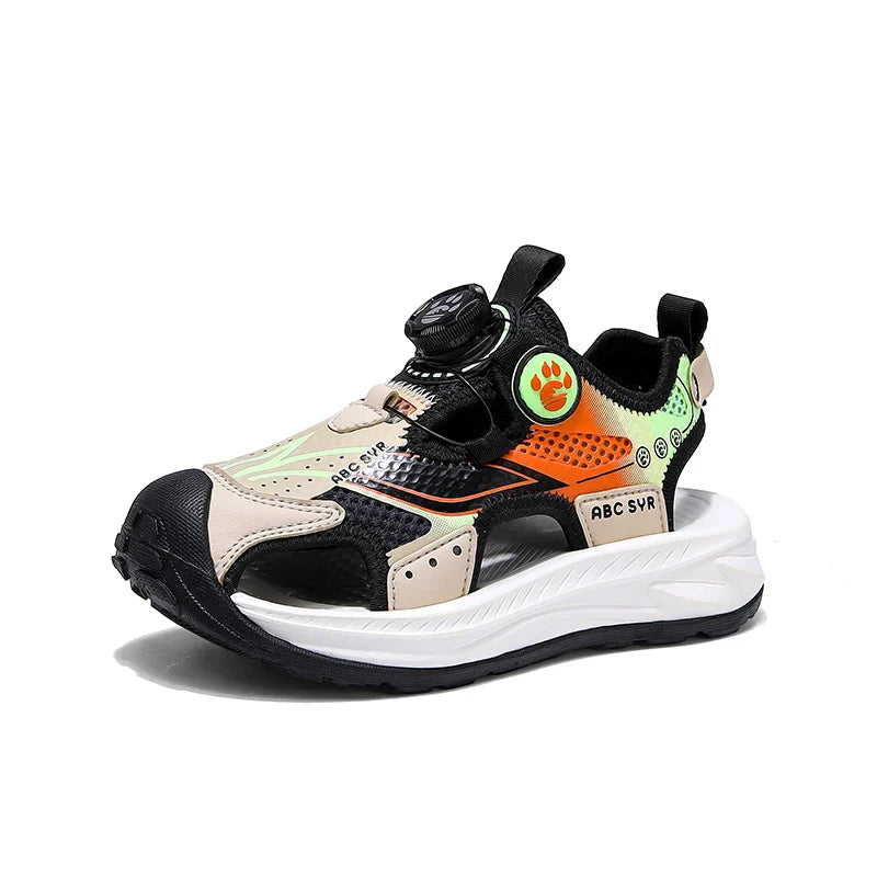 Kids Rotating Button Closed-Toe Sandals, Breathable Mesh Sport Shoes for Boys, Non-Slip Adjustable Summer Beach Sneakers