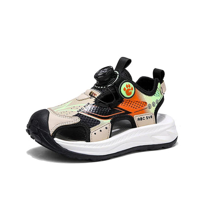 Kids Rotating Button Closed-Toe Sandals, Breathable Mesh Sport Shoes for Boys, Non-Slip Adjustable Summer Beach Sneakers