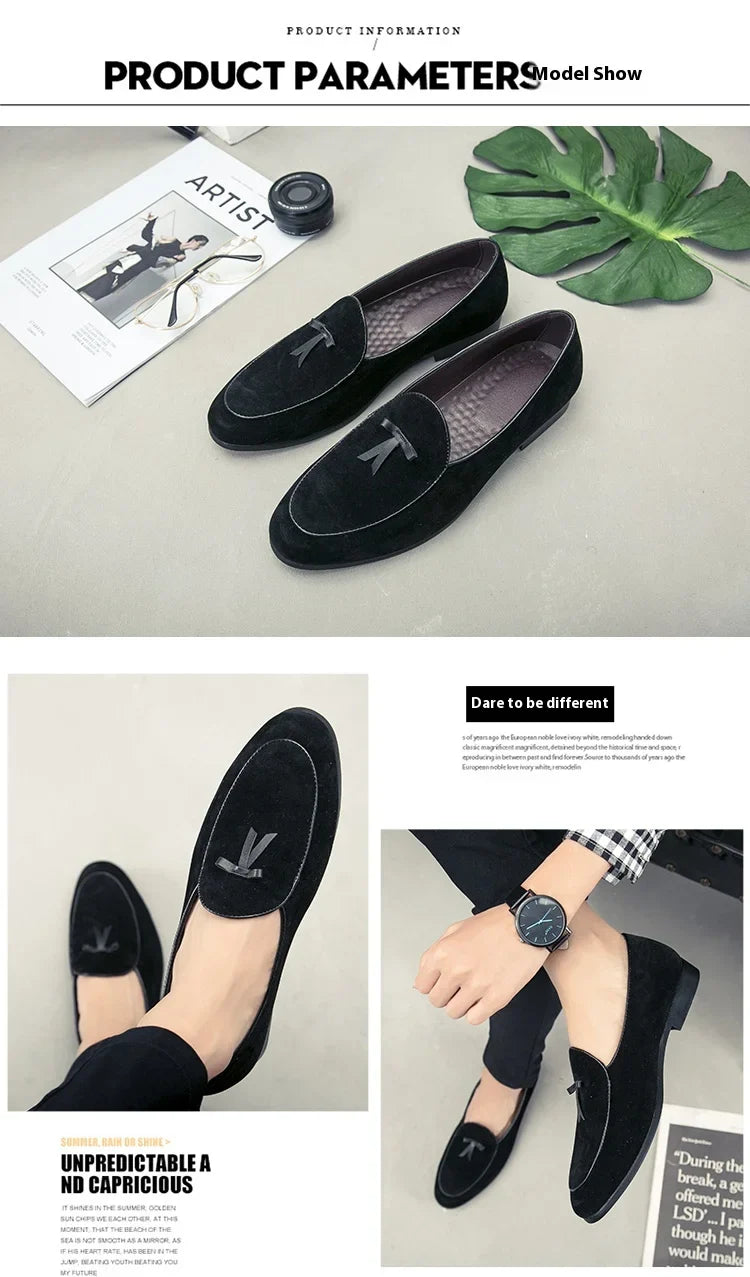 Loafers men Korean version of the trend British fringe men's shoes suede sanded bean shoes a slip-on small leather shoes