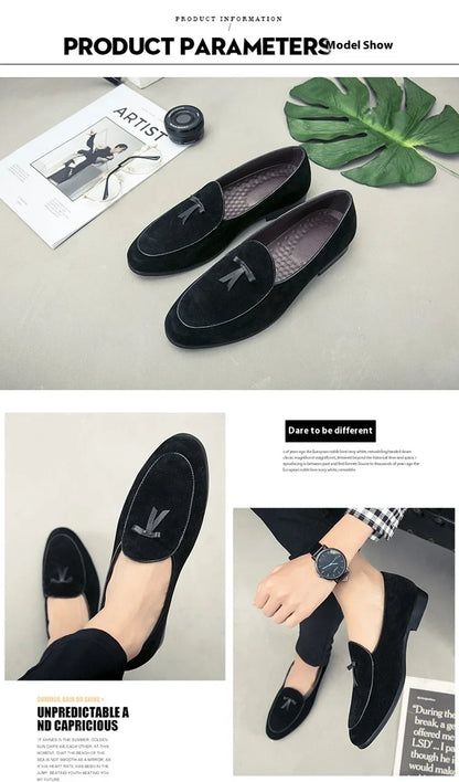 Loafers men Korean version of the trend British fringe men's shoes suede sanded bean shoes a slip-on small leather shoes