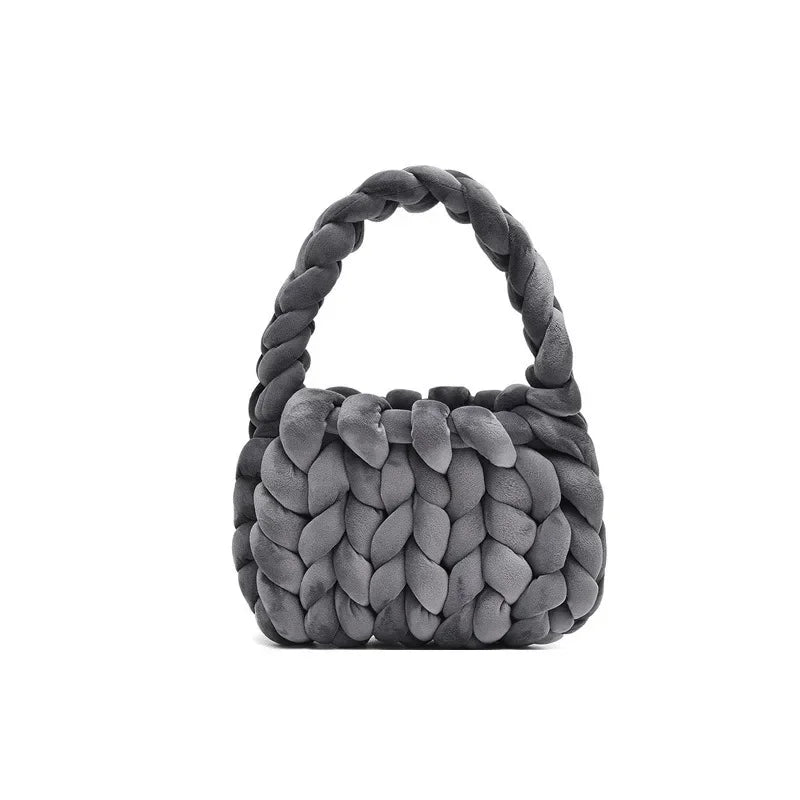 Velvet Bag DIY Hand Woven Bag Crystal Velvet Core Spun Yarn Woven Bag Hand-held Mailman Bag Velvet Handbag New