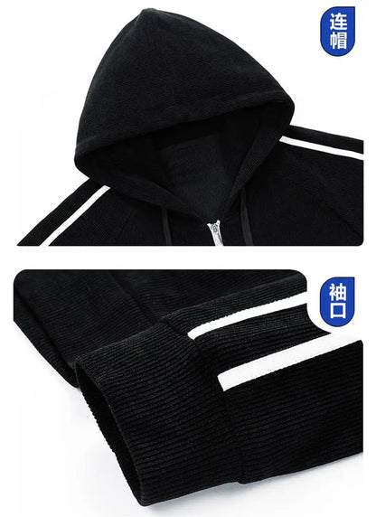 Big Size 8xl 7xl Corduroy Men's Tracksuit Set Black Hoodie Pants 2pcs Suits Autumn Winter Jacket Hooded Oversize Sportswear Man