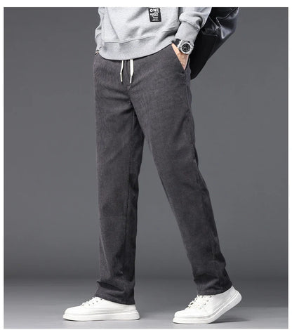 Straight Corduroy Classic Male Pants Khaki Black Gray Baggy Fashion Elastic Waist Trousers Soft Stretchy Casual Men's Clothing