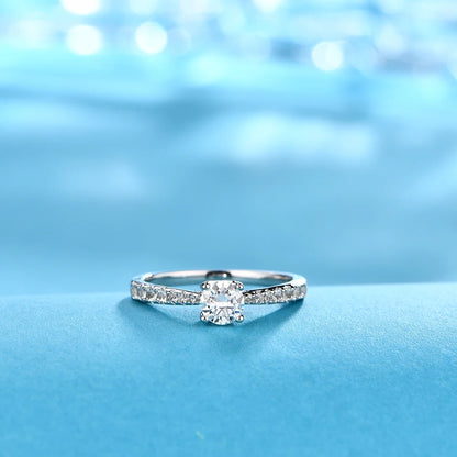 0.5ct 5.0mm D Color Round Rhodium Plating 925 Silver Moissanite Ring Diamond Test Passed Jewelry Woman Girlfriend Gift
