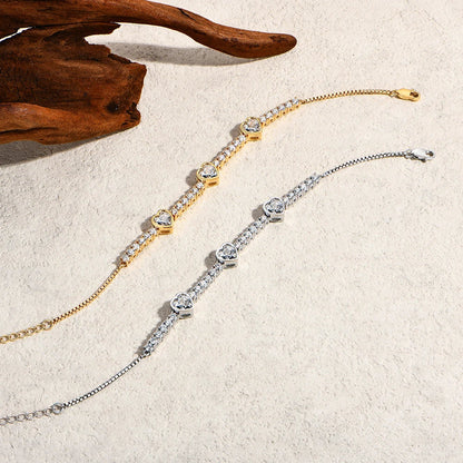 Heart Shaped Moissanite Bracelet for Women S925 Sterling Silver Adjustable Tennis Chain Gold Plated Trendy Fine Jewelry
