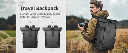 Expandable Travel Backpack Men Large Capacity Waterproof 15.6” Laptop Bag Hiking Rucksack Cycling Daypack Bag with USB Port