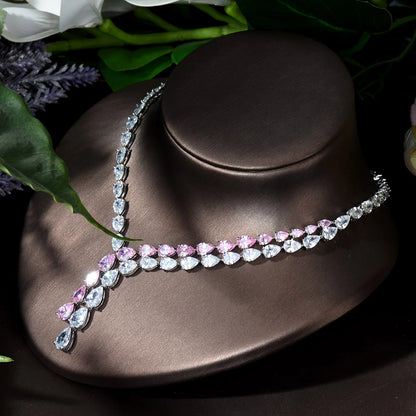 Clear Best Quality Brilliant Crystal Zircoina Earrings And Necklace Bridal Jewelry Set Wedding Dress Accessories N-1453