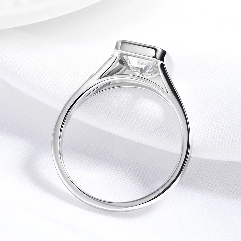 1CT 2CT Emerald Cut Moissanite Wedding Ring for Women Solitaire Lab Diamond Jewelry S925 Sterling Silver Plated 18K Gold