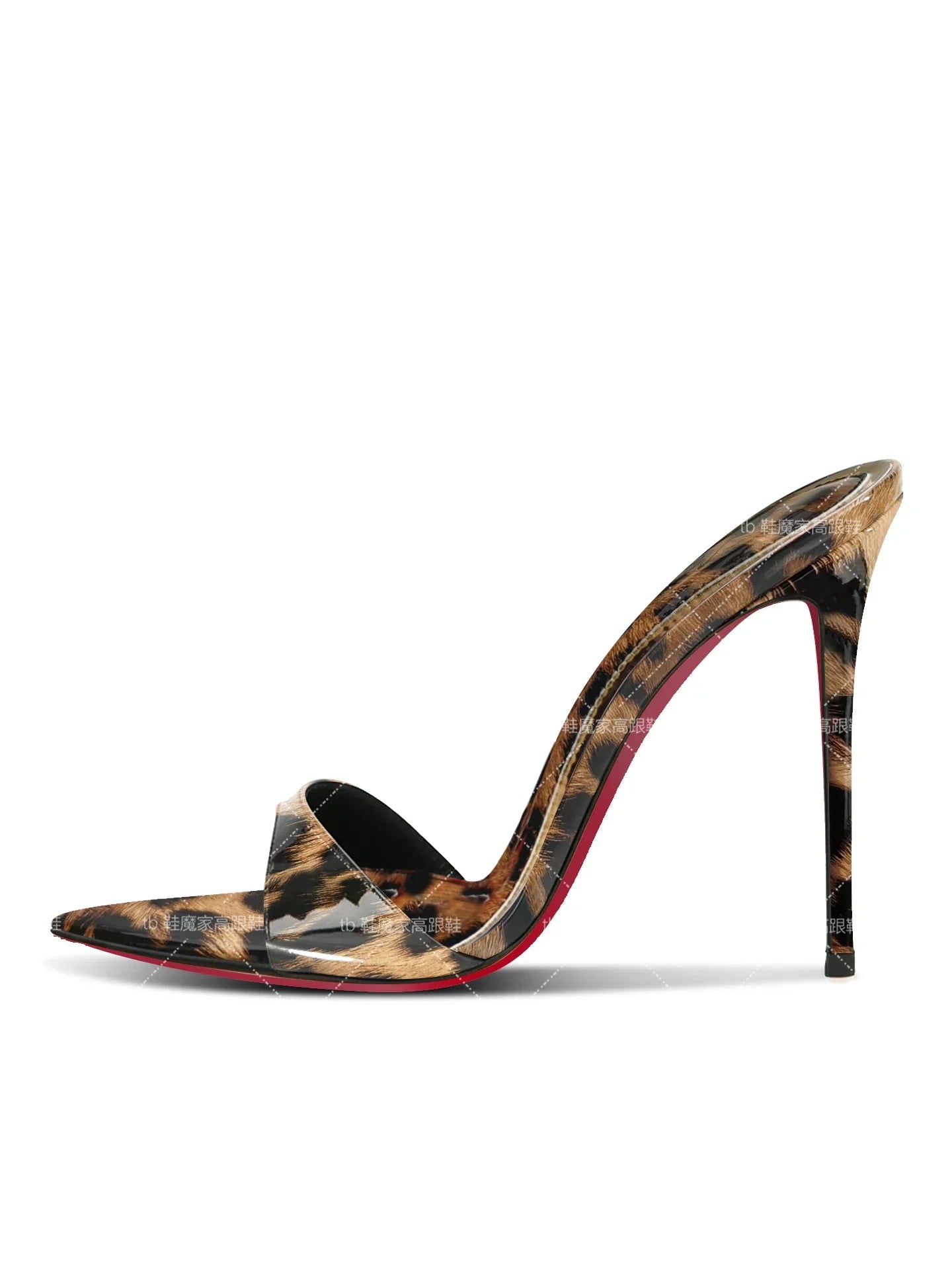 2025 New Leopard Pattern Pointed High Heels for Women, Ultra fine Heels, Slippers with Bare Toes, Half Dragged, Simple Sandals
