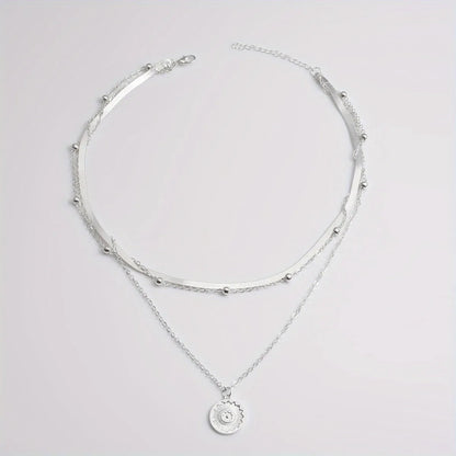 Multi-layer Chain Necklace Alloy Material Silvery Three-layer All-match Design Women's Snake Bone Chain with Round Bead Chain