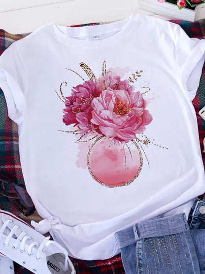 American Retro Letters Love White T-shirt Women Short Sleeve Round Neck Loose Large Size Casual Top Oversized