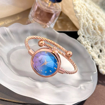 New Gradient Fresh Style Starry Sky Sunset Color Ladies Watch Student Fashion Bracelet Open Quartz Wristwatch