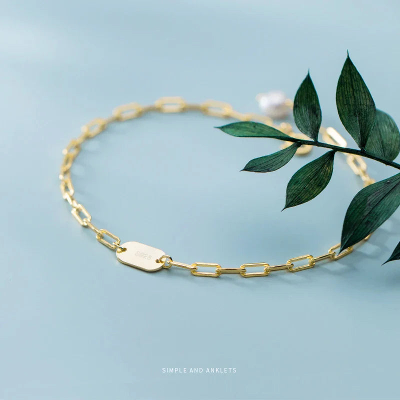 3 Color 925 Sterling Silver Simple Bracelet for Women Fashion Geometric Oval Pearl Bracelet Korea Style Fine Jewelry Gift