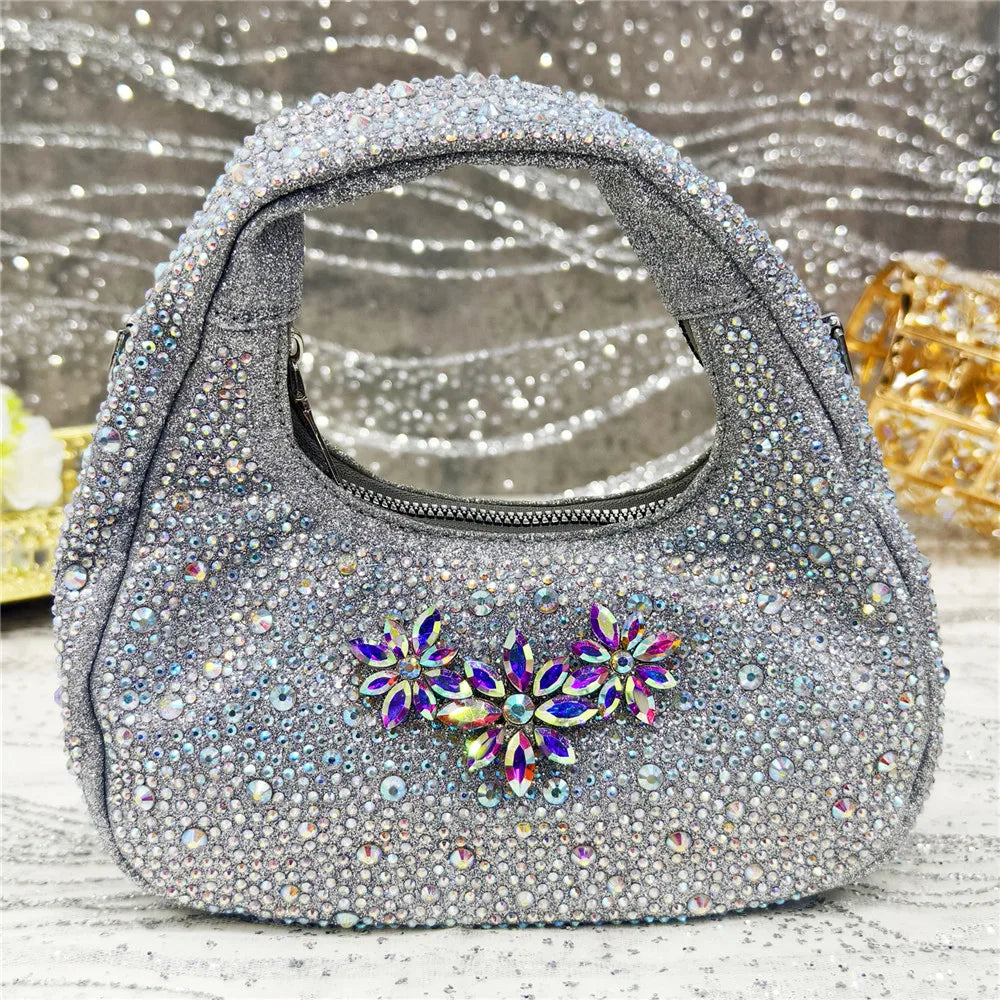 Newest Italian Pumps and Bag To Party INS Style Pointed-Toe Rhinestone Elegant High Heels Champagne Wedge for Women