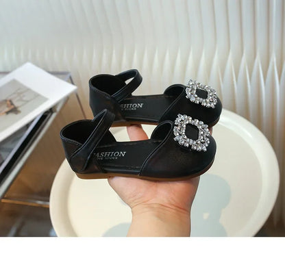 New Children's Sandals Summer Rhinestone Buckle Sandals for Girls Fashion Elegant Kids Princess Causal Wedding Flat Sandals Soft