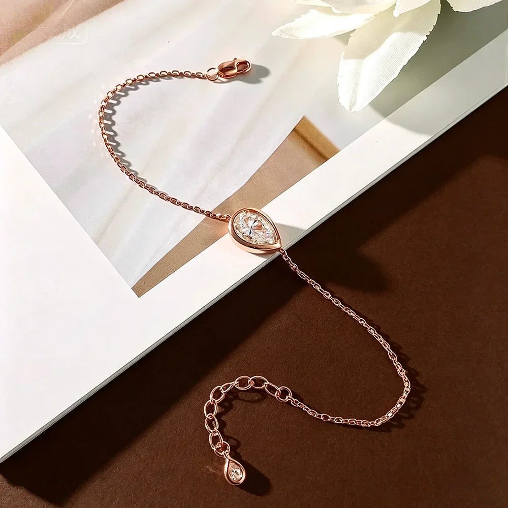 1/2CT Certified D VVS1 Waterdrop Solitaire Moissanite Bracelet S925 Silver Bezel Set Pear Cut Lab Diamond Wrist Chain for Women