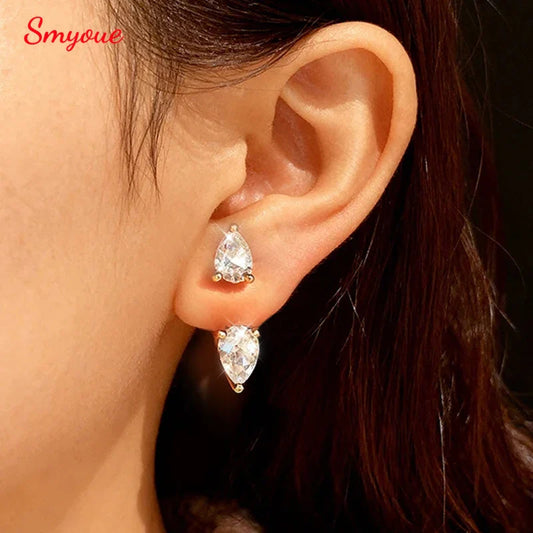 5*8mm Water Drop All Moissanite Stud Earrings for Women Pear Cut Gems 2 Use Way Earring 925 Solid Silver Womans Jewelry