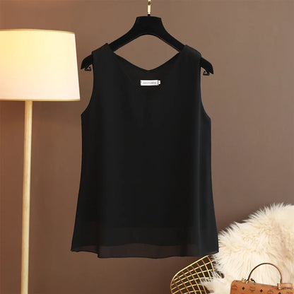 New Arrival Casual Shirt Chiffon Vest Female Summer New Sleeveless Halter T-shirt V-neck Blouse Loose Inside Cover Bellies
