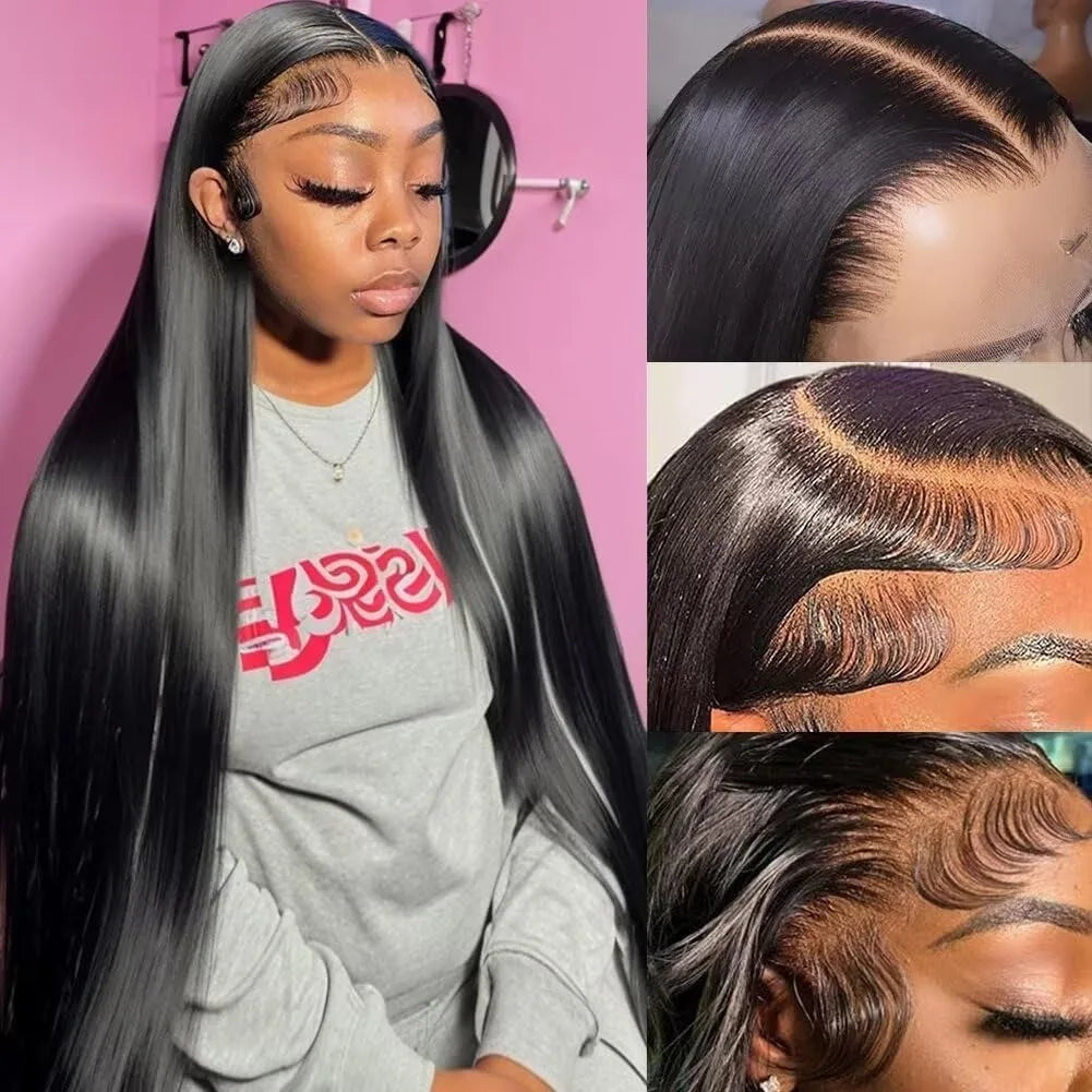 200% Density 13x4 Bone Straight Hd Transparent Lace Front Human Hair Wig 40 Inch 13x6 Lace Frontal Wig For Women Brazilian Wigs