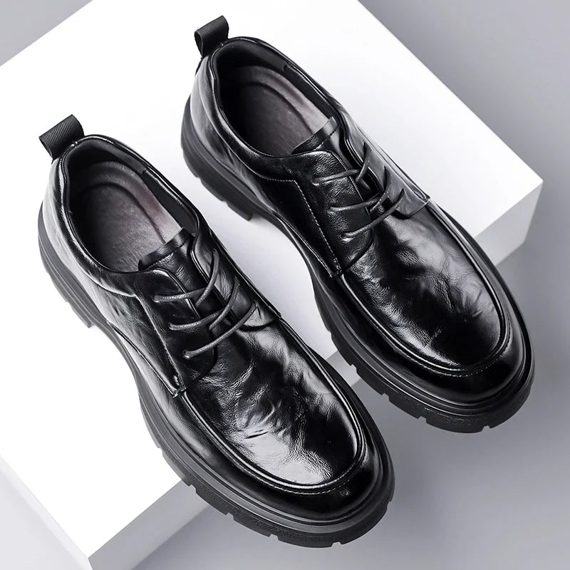 Men's Comfortable Genuine Leather British Thick-soled Business Leather Shoes for Spring 2025, New Lace-up Oxford Shoes