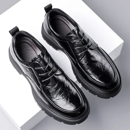 Men's Comfortable Genuine Leather British Thick-soled Business Leather Shoes for Spring 2025, New Lace-up Oxford Shoes