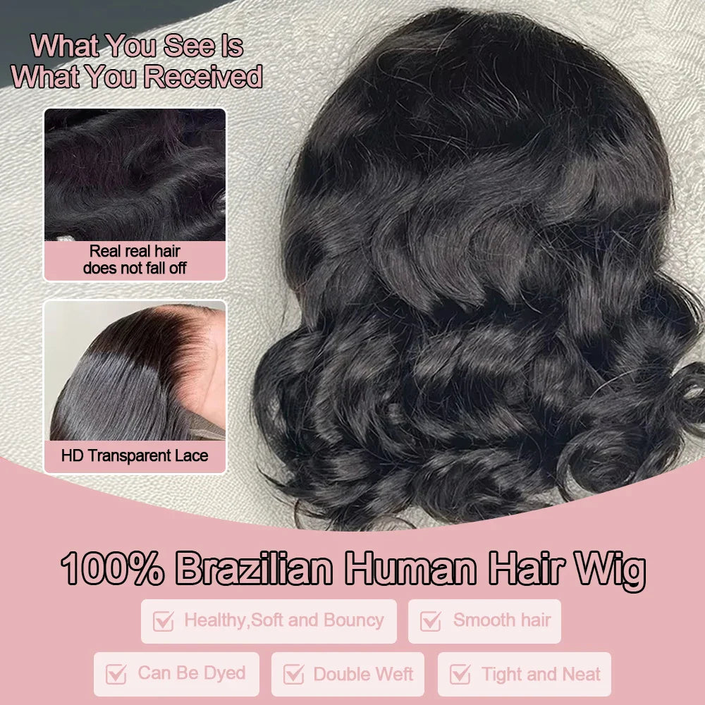 13x6 Glueless HD Lace Front Wig Body Wave Brazilian Human Hair Pre Cut Lace Short Bob Pre Plucked For Black Women Ready To Wear