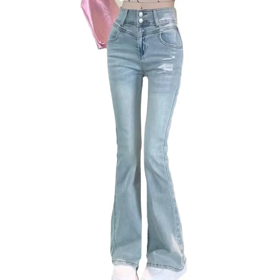 Retro High Waist Slim Fit Bootcut Denim Jeans for Women