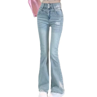 Retro High Waist Slim Fit Bootcut Denim Jeans for Women