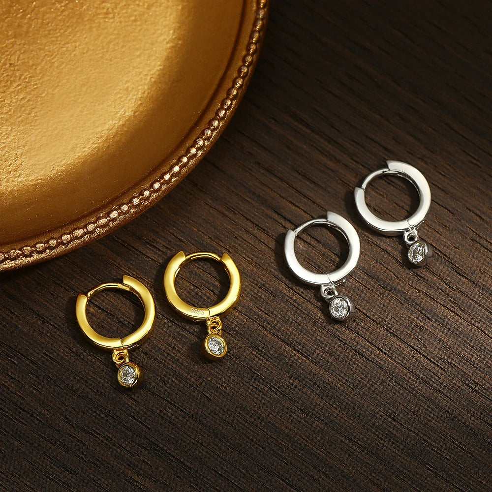 D VVS1 Round Moissanite Pendant Earrings for Women Sparkling Fine jewelry s925 Sliver Plated White Gold Hoop Earring