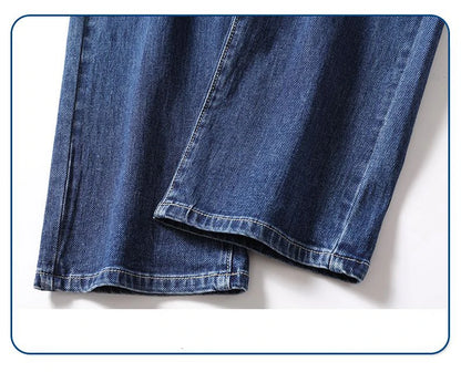 Men's Soft Stretch Straight Jeans Business Casual Slim Fit Wash Denim Pants Korean Fashion Blue Gray Male Brand Trousers