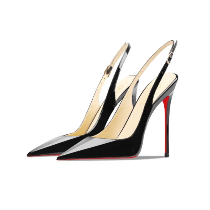 Matte black sandals, women's new style, slim heel, shallow mouth, versatile, toe cap, back strap, work high heels