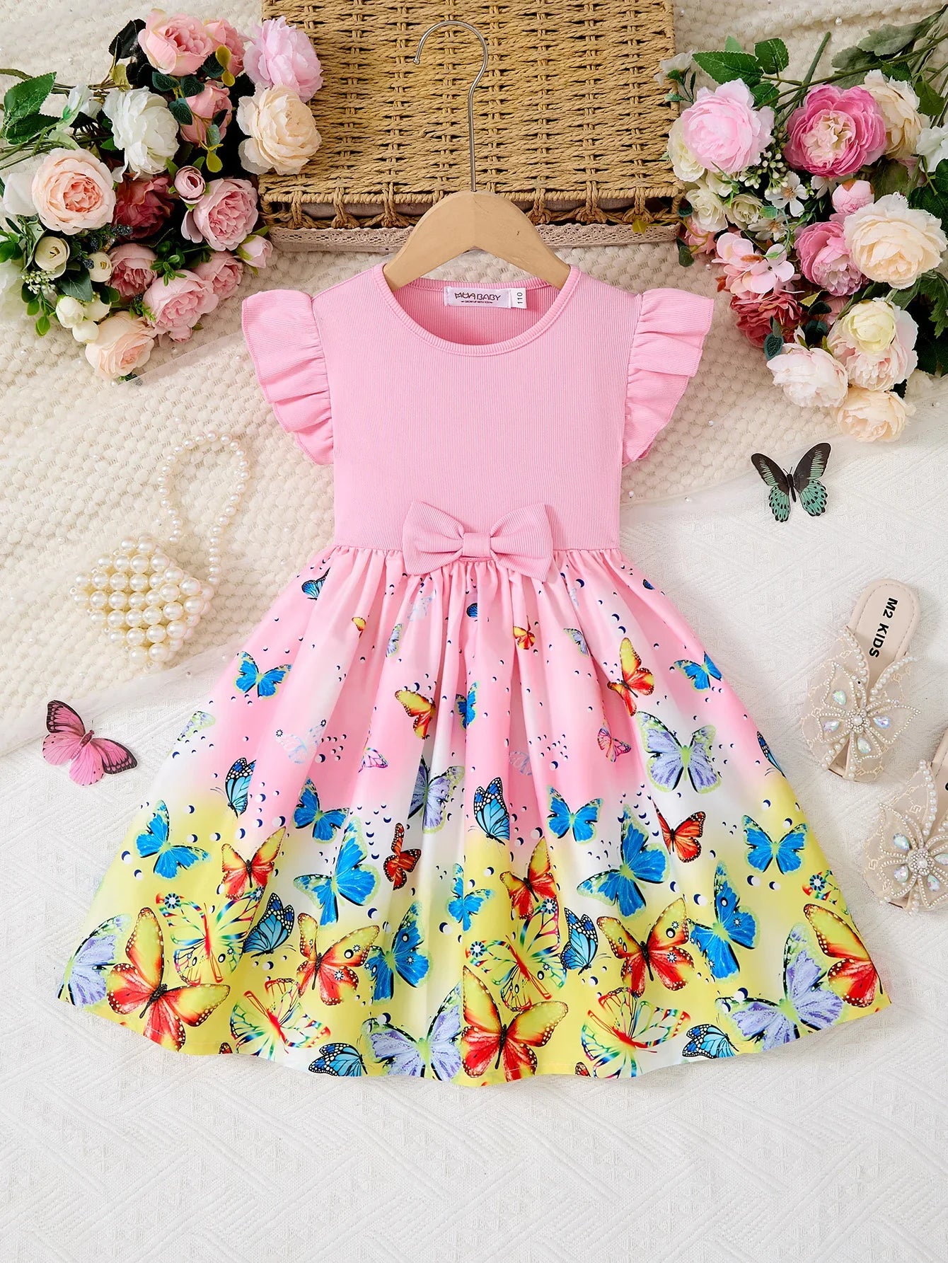 New Summer Children Dresses With Bow Print Casual Dress Outdoor Carnival Birthday Party Girl Clothes Cute Girl Skirt 2-10Y