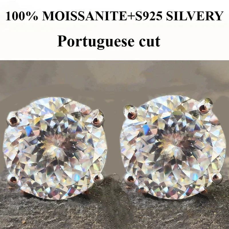 100% S925 silvery Portuguese cut D moissanite screw back 4 prong stud earring for women golden plated yellow golden plated  GRA