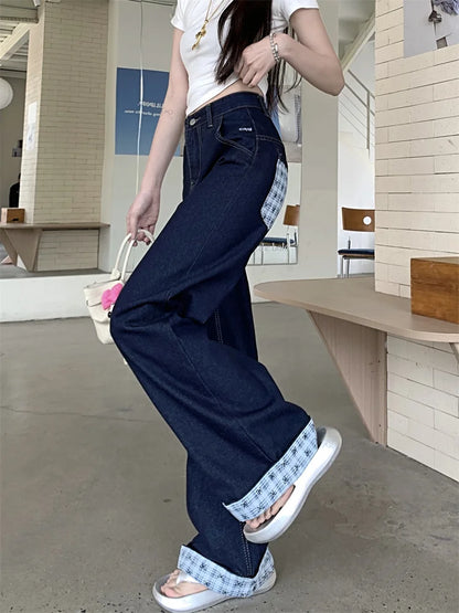 Women High Waist Wide Leg Loose Straight Denim Pants