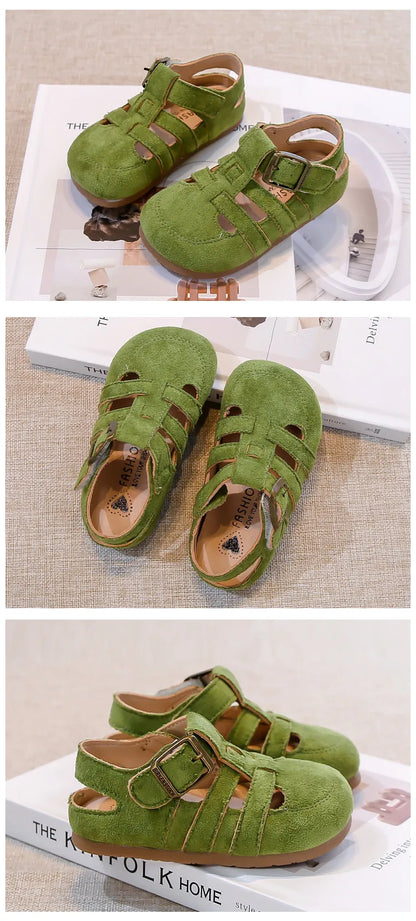 Kids Suede Sandals for Girls Anti-slippery Sole Toddler Roman Shoes with Pastel Colors Princess Beach Garden Shoes Barefoot Ins