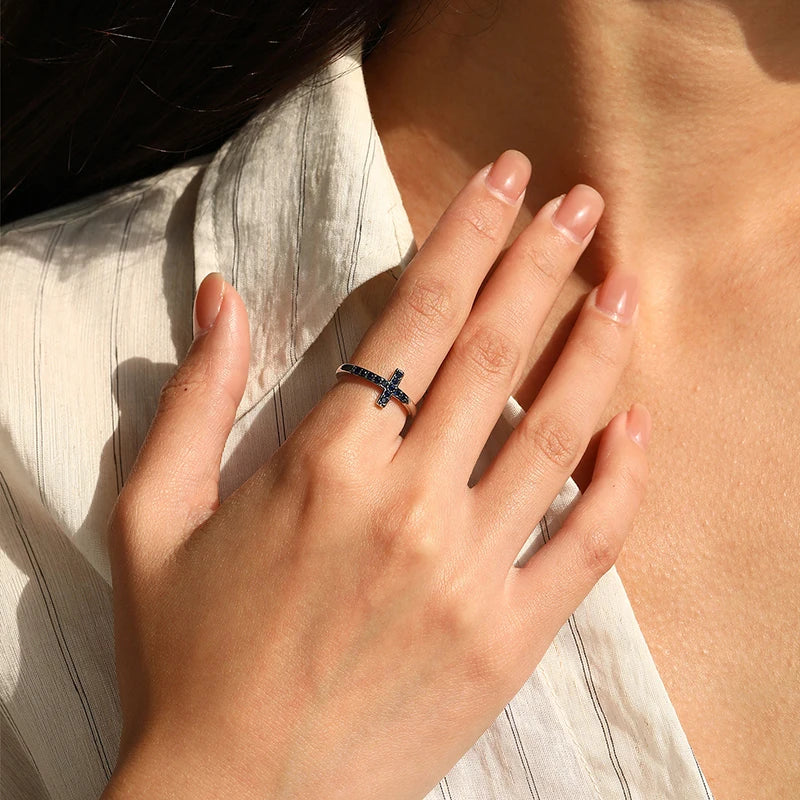 Trendy Cross 100% 925 Sterling Silver Moissanite Rings for Women Party Wedding Lab Diamond Matching Bands Birthday Gift