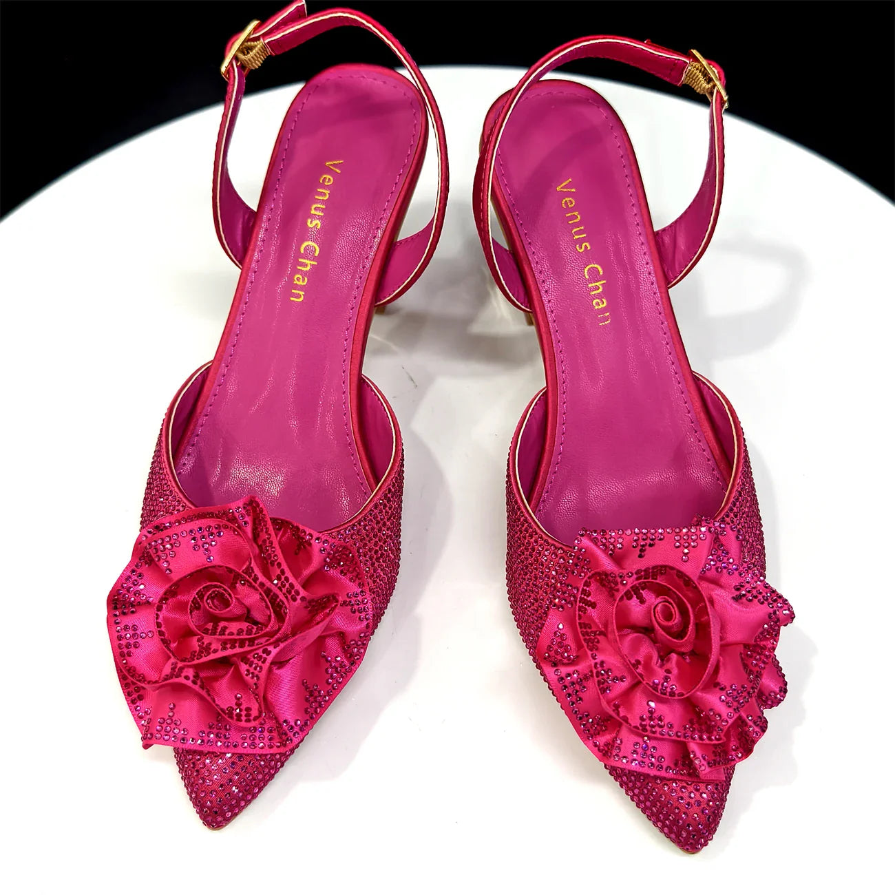 Elegant Shiny Dark blue Handbag and Medium Heel Shoes Set with Beautiful Handmade Flowers for Weddings and Parties