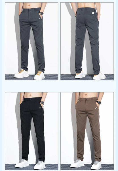 Thin Men's Pants Spring Summer Straight Casual Pants Lyocell Fabric Fashion Slim Stretch Korean Trousers Solid Color 2025 New