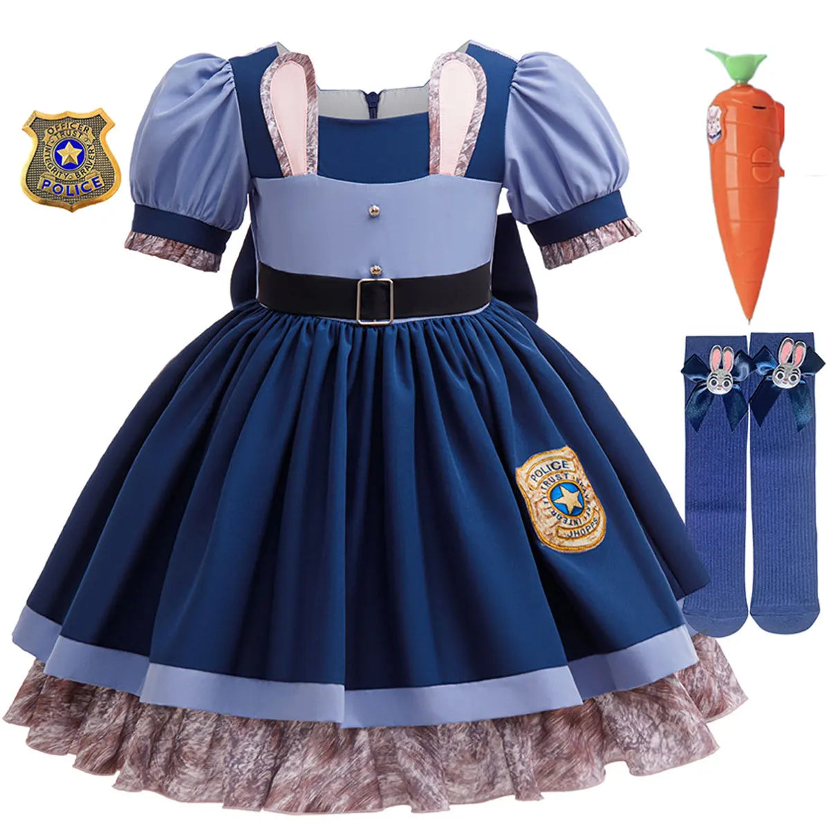2 Brave Cute Bunny Judy Costume For Baby Girl Role Play Judy Hopps Rabbit Disguise Dress Doll Set 2-10 Yrs
