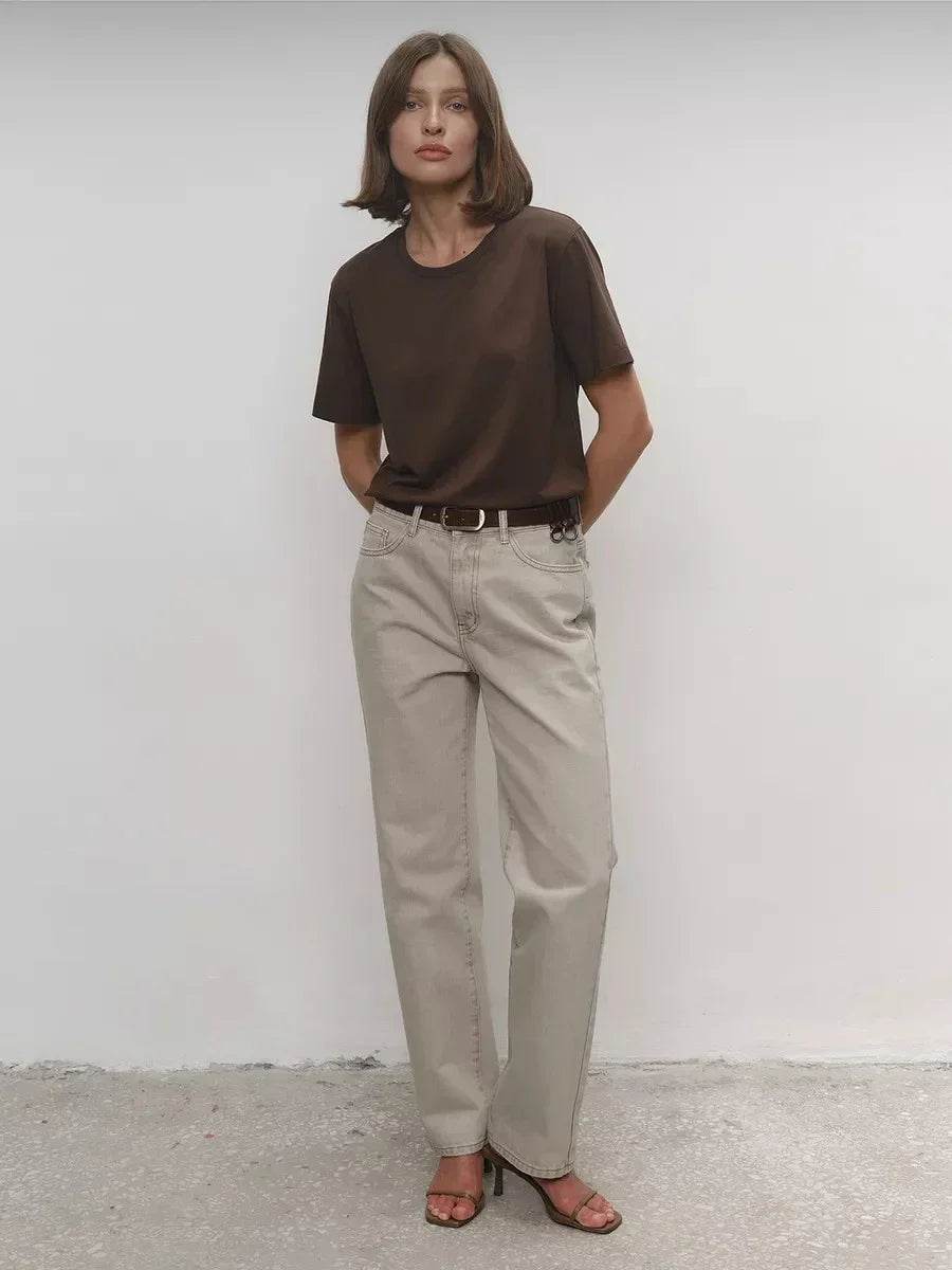 Summer 100% Cotton Women's T-shirt Bottoming Basic Fashionable Lady Short Sleeve Loose Tops Shirts Solid 230g/㎡ Tops