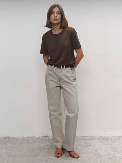 Summer 100% Cotton Women's T-shirt Bottoming Basic Fashionable Lady Short Sleeve Loose Tops Shirts Solid 230g/㎡ Tops