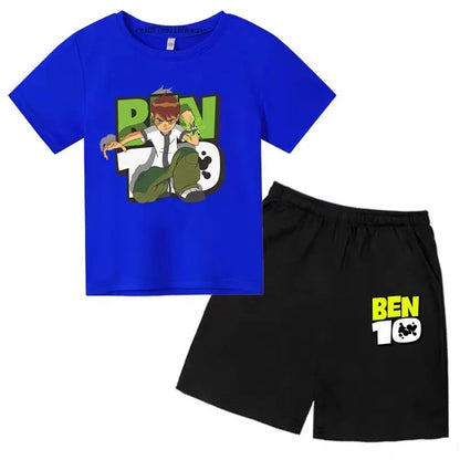 Kids Cartoon Ben Tennyson 10 Print Summer 2pcs Breathable Tees+Shorts Sports Suits 2-13Years Boys Girls Outfits Children Clothes