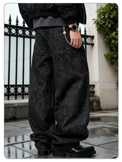 Calça Jeans Masculina American Retro Quatro Estações, Preta, Baggy, Perna Larga, Estilo Básico, Casual de Negócios, Solta, Jeans Unissex de Rua