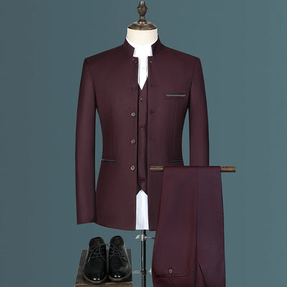 Suit (Blazer+ Vest + Pants) Men's Fashion Gentleman Business Outdoor Standing Collar Gentleman Wedding Work Casual MAO Suit