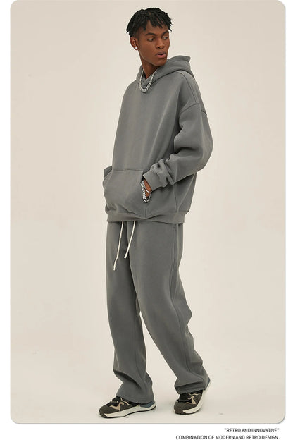 Thick 350gsm Fleece Hooded Hoodies For Men Unisex Winter Oversized Loose Basic Solid Sweatshirts Pullovers Coats HY0631