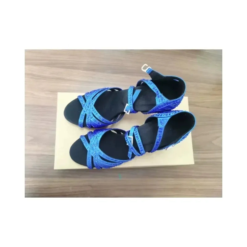 New Latin Dance Shoes, Female Hot Diamond Dance Shoes, National Standard Cha Cha Dance Shoes, Square Dance Sandals, 7.5cm Heel