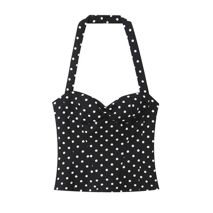 Women's Top 2026 Summer New Style Solid Color Polka Dot Decor Halter Neck Sexy Top Vacation Style Fashionable and Unique