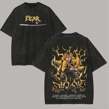 Summer Men's Washes T-shirts Japanese Anime Demon Slayer Agatsuma Zenitsu Graphic Clothing Harajuku Y2K Oversized  Cotton Tops