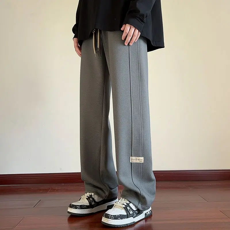 High-street cool pineapple plaid straight-leg wide-leg pants for men, casual outdoor party loose floor-length pants
