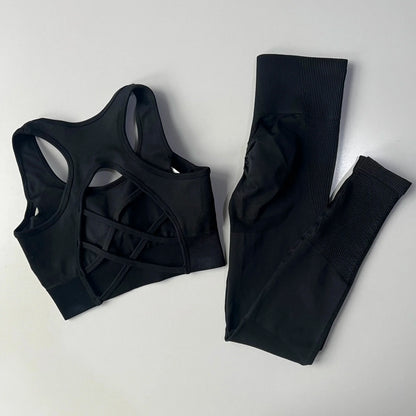 Sexy Back Design Fitness Bra for Women Pilates Shock-Proof Running  Training Tight Sports Pants Yoga Outfit Set